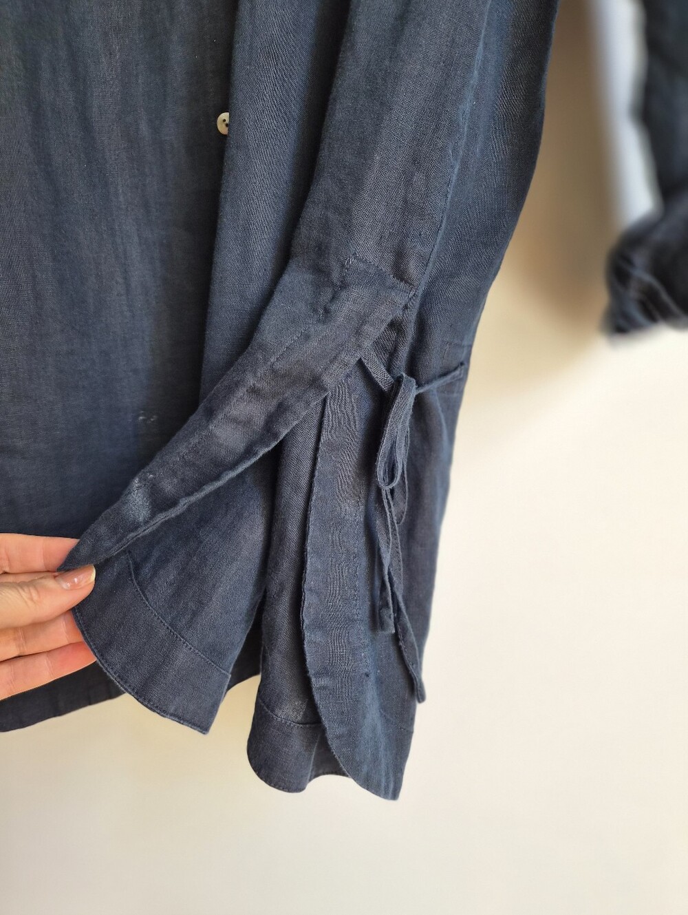 J. Jill Navy Blue Linen Side Tie Tunic Blouse Shirt Size 2X Lagenlook Minimalist - Picture 7 of 16